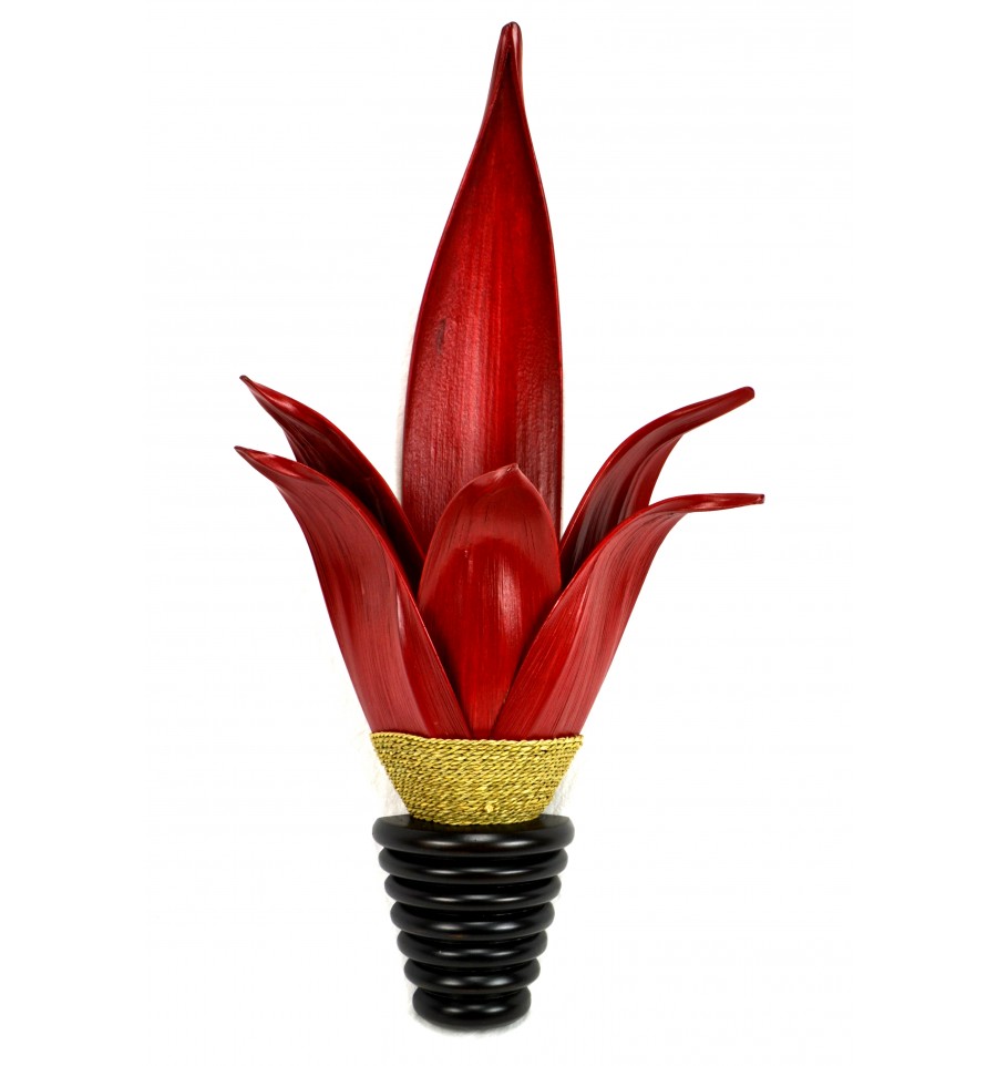 Applique murale rouge, luminaire exotique feuilles cocotier bananier.