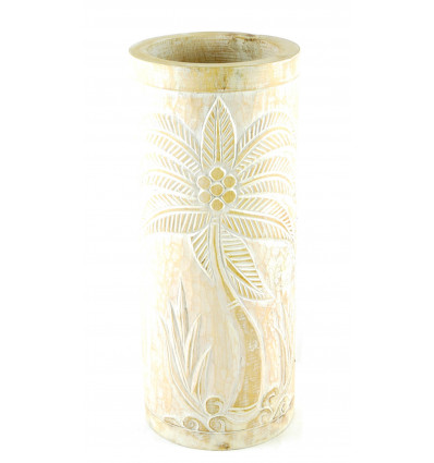 Umbrella holder or vase wooden 50cm decoration Palm tree - Colors natural brushed white