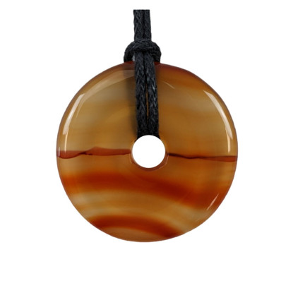 Donut or Chinese Pi in Translucent Carnelian 30mm + cord - Pendant or bracelet