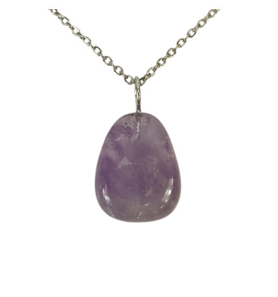 Amethyst necklace - rolled stone pendant + silver chain