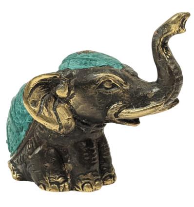 Elephant statuette trunk in the air. Handcrafted in bronze.